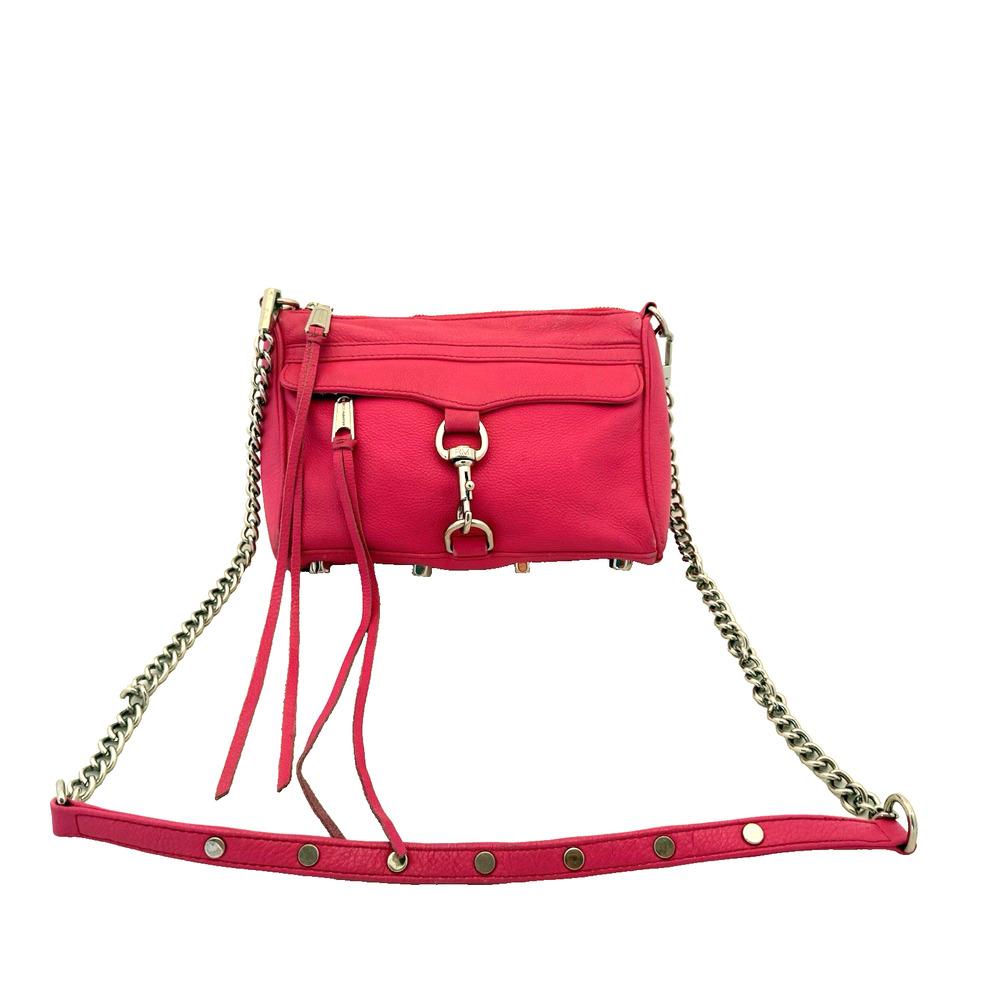 Rebecca Minkoff Hot Pink Mini MAC Crossbody Bag Leather Silver Chain Purse - Picture 5 of 10